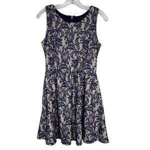 Urban Hearts Dress Medium Blue Beige Lace Overlay Fit and Flare Summer